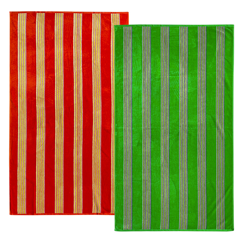 Pack Serviettes de plage éponge velours Jacquard Milonga Orange et Vert - Le comptoir de la plage