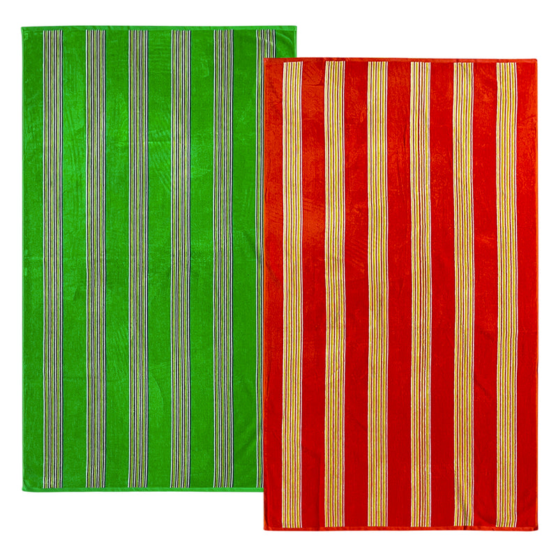 Pack Serviettes de plage éponge velours Jacquard Milonga Vert et Orange- Le comptoir de la plage