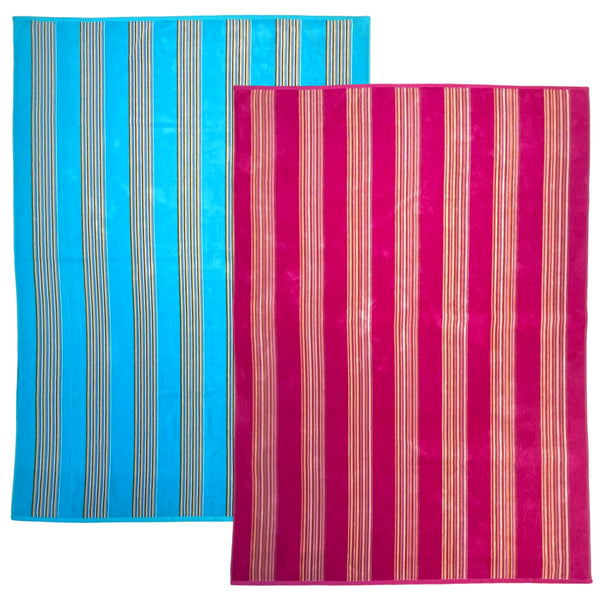 Pack Serviettes de plage éponge velours Jacquard Milonga Turquoise et Fuchsia - Le comptoir de la plage