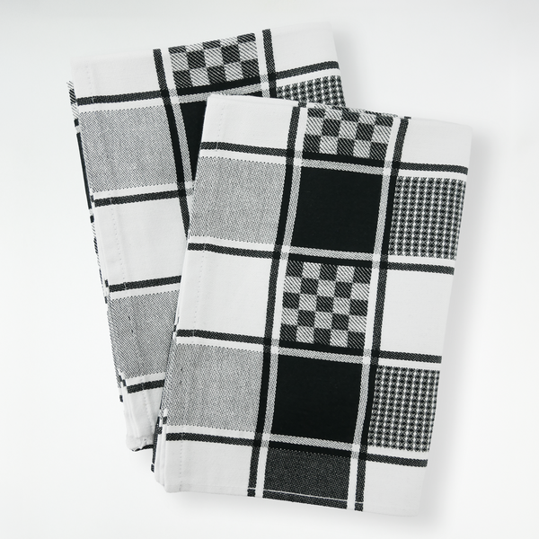 Lot de 2 Duos de torchons assortis bicolores noir Alexandrie 50 x 70
