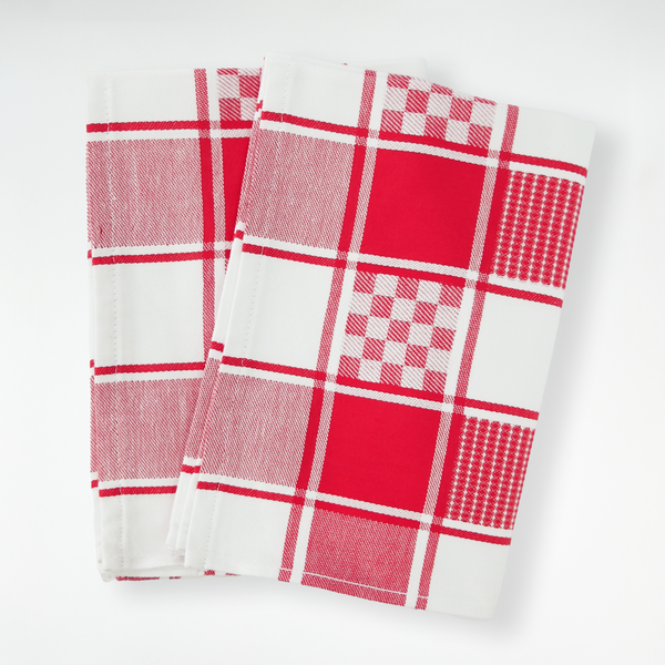 Lot de 2 Duos de torchons assortis bicolores rouge Alexandrie 50 x 70