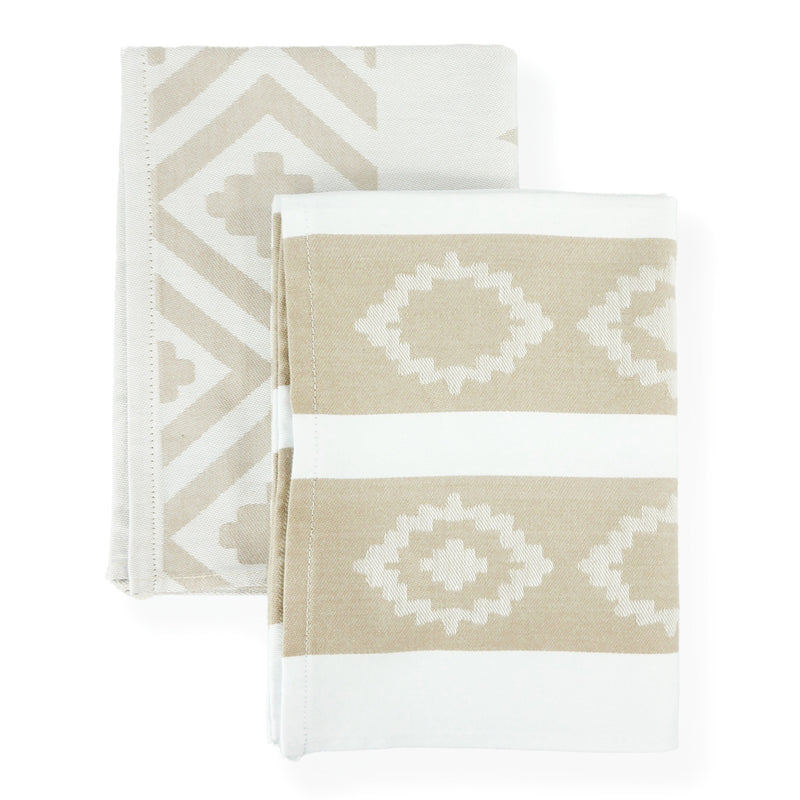Lot de 2 Duos de torchons assortis bicolores beige Sun 50 x 70