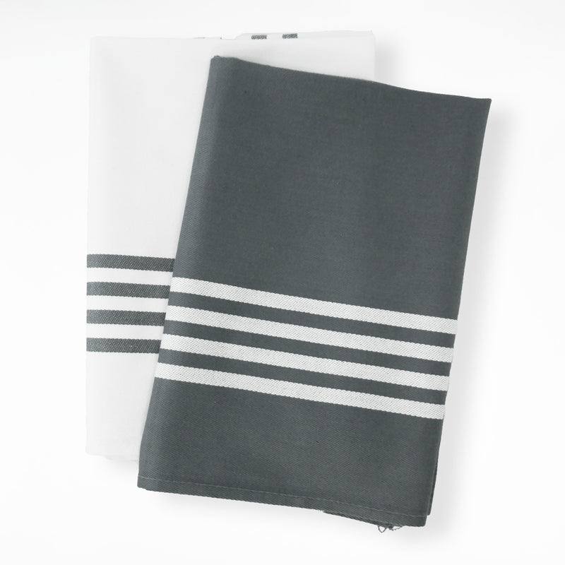 Lot de 2 Duos de torchons assortis bicolores rayés gris 50 x 70