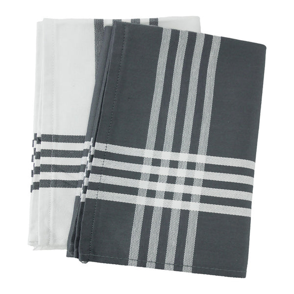 Lot de 2 Duos de torchons assortis bicolores rayés gris 50 x 70