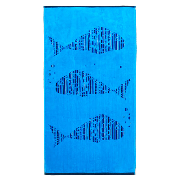Serviette de plage éponge Velours Jacquard Fiski 75x150cm - Le comptoir de la plage