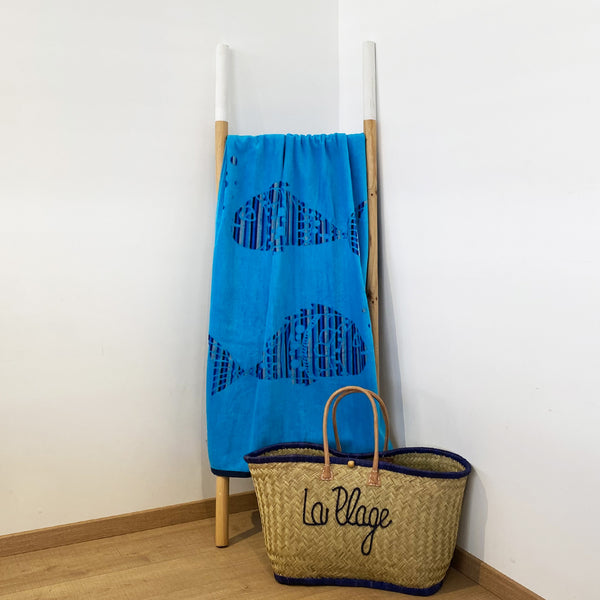 Serviette de plage éponge Velours Jacquard Fiski 75x150cm - Le comptoir de la plage