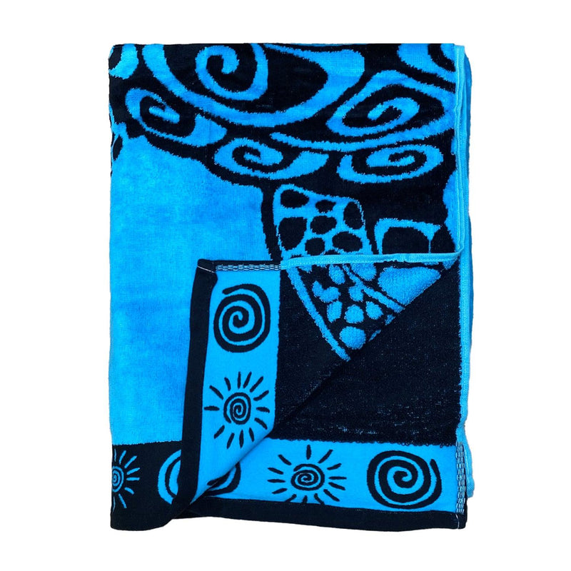 Serviette de plage éponge Velours Jacquard Turquoise Turtle - Taille L