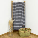 Fouta coton doublée éponge Alanya gris 90x160 cm ou XL 140x180 cm, 100 % coton, absorbante, légère et séchage rapide, idéale plage, piscine ou salle de bain.