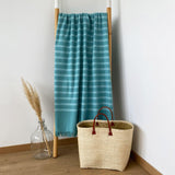 Fouta coton doublée éponge Alanya lagoon 90x160 cm ou XL 140x180 cm, 100 % coton, absorbante, légère et séchage rapide, idéale plage, piscine ou salle de bain.