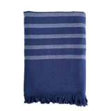 fouta coton doublée éponge Alanya navy 90x160 cm ou XL 140x180 cm, 100 % coton, absorbante, légère et séchage rapide, idéale plage, piscine ou salle de bain.