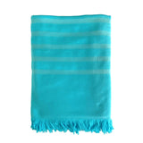 fouta coton doublée éponge alanya turquoise 90x160 cm ou XL 140x180 cm, 100 % coton, absorbante, légère et séchage rapide, idéale plage, piscine ou salle de bain.