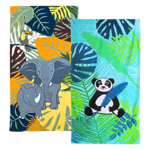 Pack Serviette de plage enfant microfibre Elephant et Panda