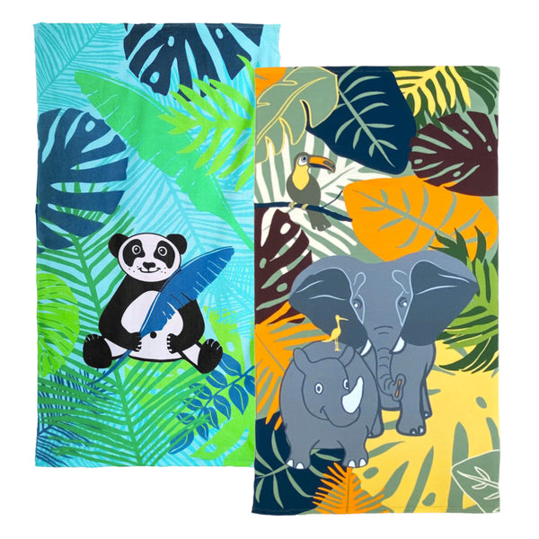 Pack Serviette de plage enfant microfibre Elephant et Panda