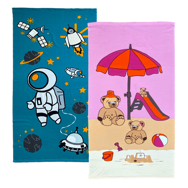 Pack  Serviette de plage enfant microfibre Galactic et Nounours