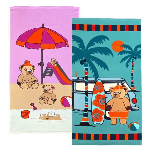 Pack Serviette de plage enfant microfibre Nounours et Surfista