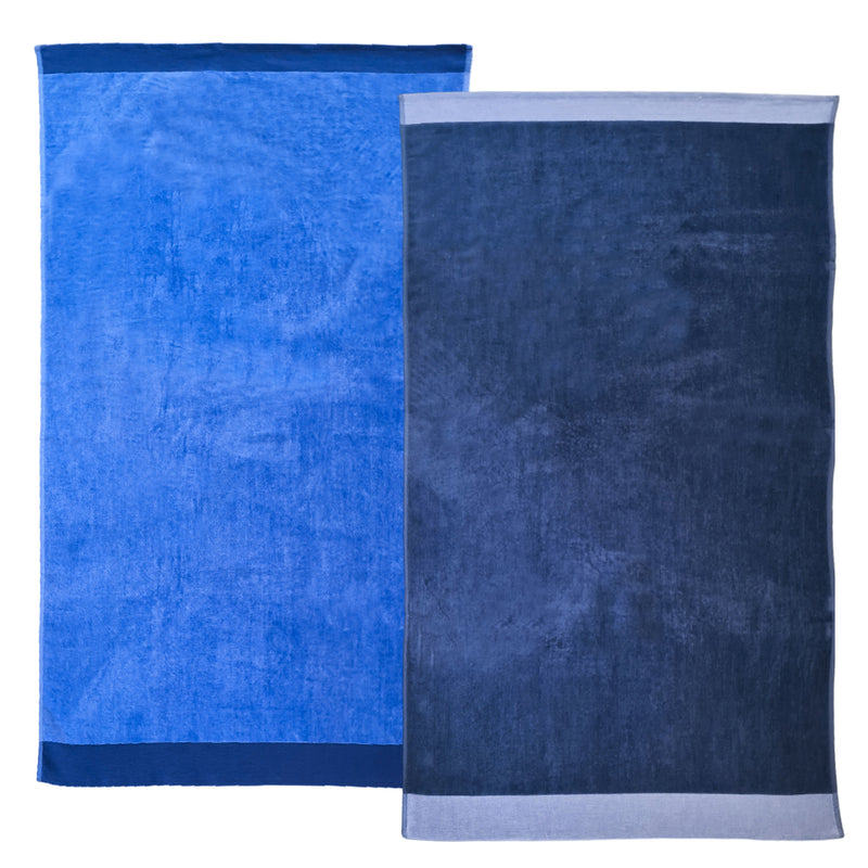 Pack Serviettes de bain éponge velours unies Shady Navy Royal - Le comptoir de la plage