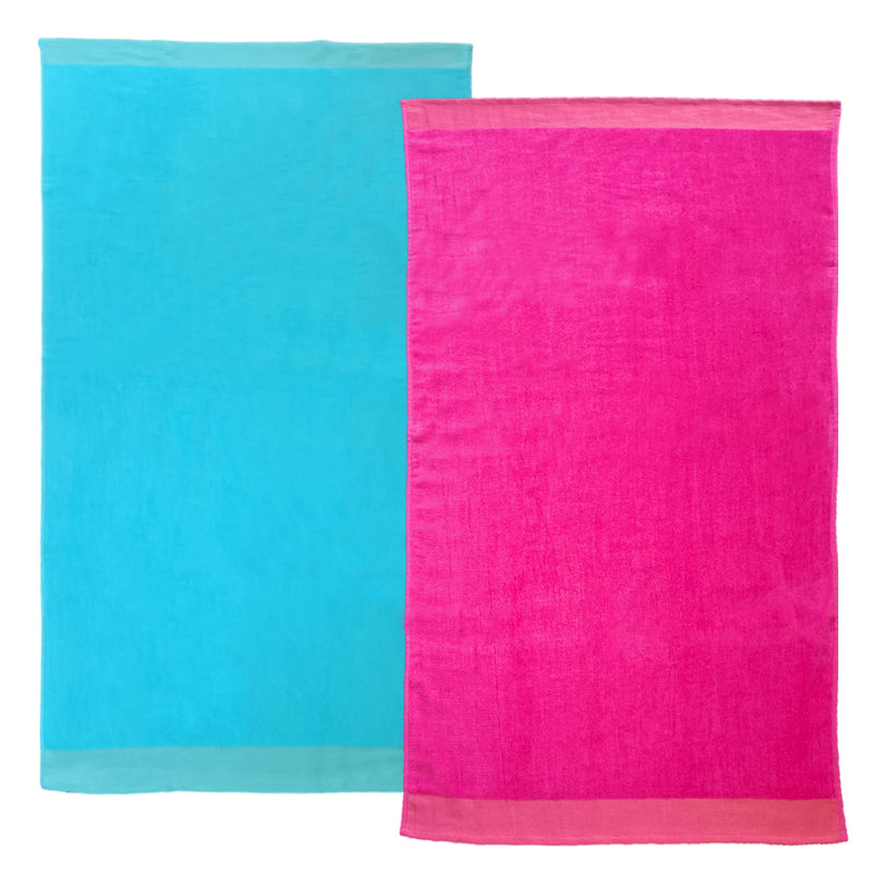 Pack Serviettes de bain éponge velours unies Shady Turquoise Fuchsia - Le comptoir de la plage