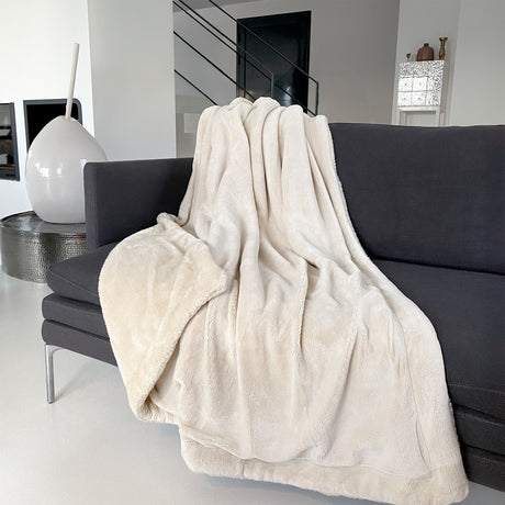 plaid cozy beige clair 130x170 cm, ultra doux 760g/m², idéal pour chaleur, confort et déco dans toute la maison