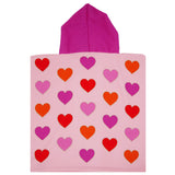 poncho de plage enfant en microfibre cœurs 60x120cm 250g/m² motifs imprimés, idéal plage et piscine, séchage rapide, peu encombrant