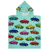 poncho de plage enfant en microfibre cars 60x120cm 250g/m² motifs imprimés, idéal plage et piscine, séchage rapide, peu encombrant