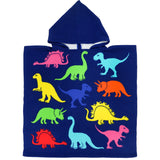 poncho de plage enfant en microfibre dino 60x120cm 250g/m² motifs imprimés, idéal plage et piscine, séchage rapide, peu encombrant.