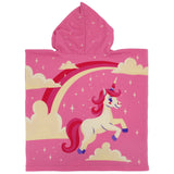Poncho de plage enfant en microfibre fairy  rose 60x120cm 100 % polyester 250g/m² motif licorne, idéal plage et piscine, séchage ultra rapide, peu encombrant