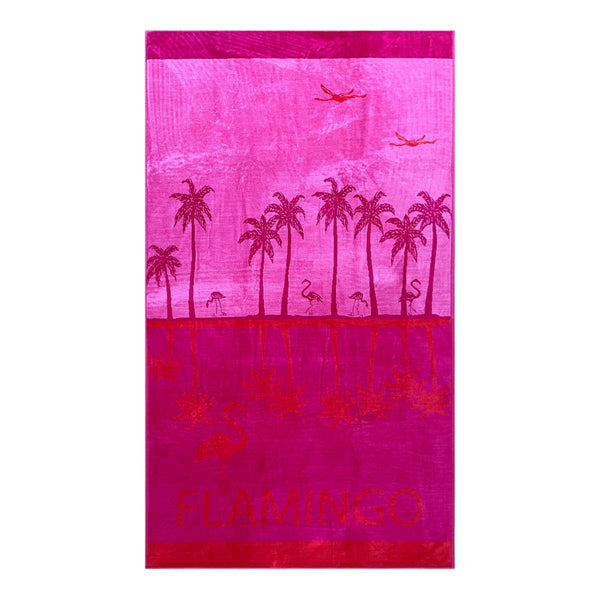 Serviette de plage éponge Velours Jacquard Flamingo Taille L