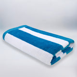 serviette de plage éponge velours jacquard bahia bleu canard 100x175 L 470g/m² douce, absorbante, parfaite plage, piscine ou sport.