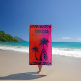 serviette de plage éponge velours jacquard multicolore calvi 90x170 cm 400g/m² motif Corsica douce et absorbante, idéale pour la piscine ou la plage