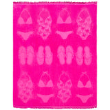serviette plage velours jacquard maracas fuchsia 100 % coton 140x180 cm, 340 g/m², douce, absorbante et confortable, idéale pour plage, et piscine