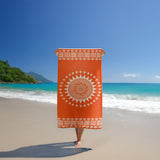 serviette de plage éponge velours jacquard oranza orange 90x170 cm 400g/m² douce, absorbante et élégante parfaite pour plage et piscine.