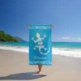 serviette de plage éponge velours jacquard multicolore orzu 90x170 cm 400g/m² motif Corsica douce et absorbante, idéale pour la piscine ou la plage,