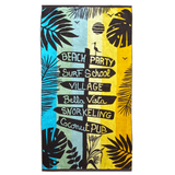 serviette de plage éponge velours jacquard vacances L 90x170cm en coton 400g/m² douce et absorbante, idéale plage et piscine.