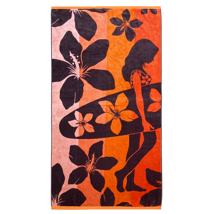 le comptoir de la plage Serviette de plage éponge velours Jacquard orange 90x170cm - Moody