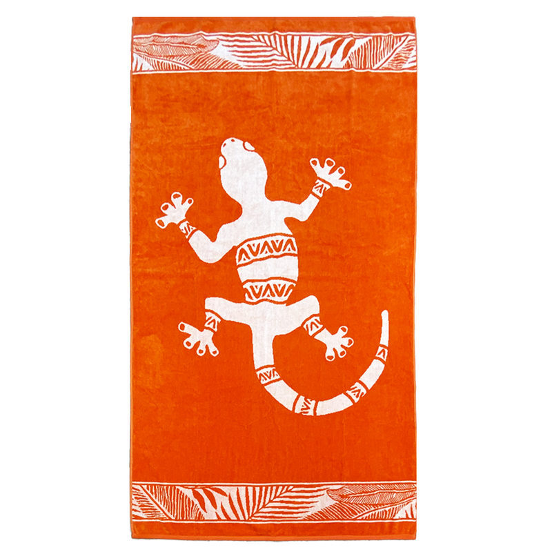 Serviette de plage éponge velours Jacquard orange 90x170cm Nossa - Le Comptoir de la Plage®