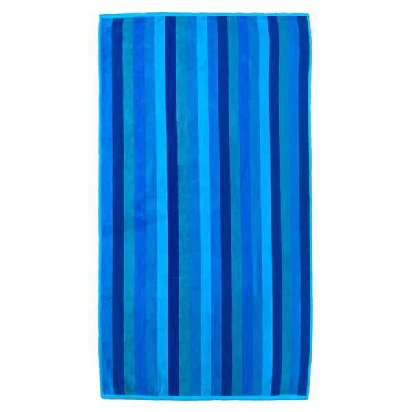 Serviette de plage éponge Velours Jacquard Blue stripes - Taille M 75x150cm