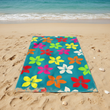 serviette de plage microfibre multicolore blooming 90x170 cm 220g/m² motifs fleurs douce et absorbante, idéale pour la piscine ou la plage