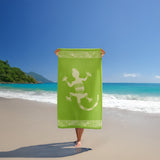 serviette de plage éponge velours jacquard cosmo vert 90x170cm douce, absorbante et élégante, parfaite pour plage et piscine.