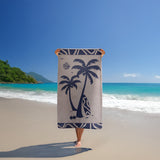 serviette de plage éponge velours jacquard likoma beige 90x170 cm 400g/m² douce et absorbante, idéale piscine, plage ou salle de bain.