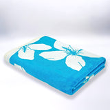 serviette de plage éponge velours jacquard milos bleu 90x170cm 400g/m² douce et absorbante, idéale piscine, plage ou salle de bain.