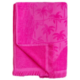 zoom serviette plage velours jacquard maracas fuchsia 100 % coton 140x180 cm, 340 g/m², douce, absorbante et confortable, idéale pour plage, et piscine