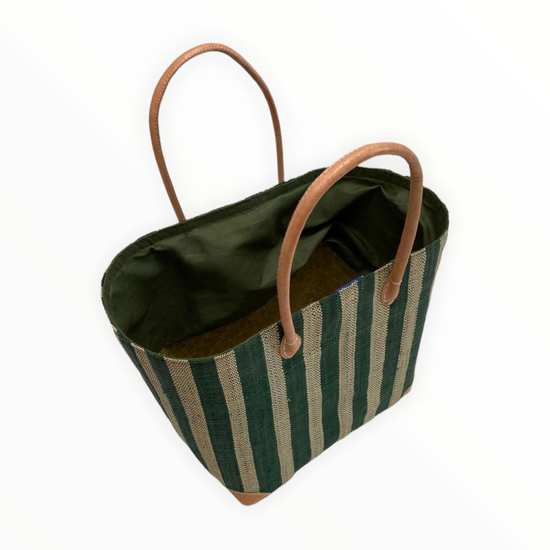 Panier artisanal Mitsio rayures bicolores avec pochon