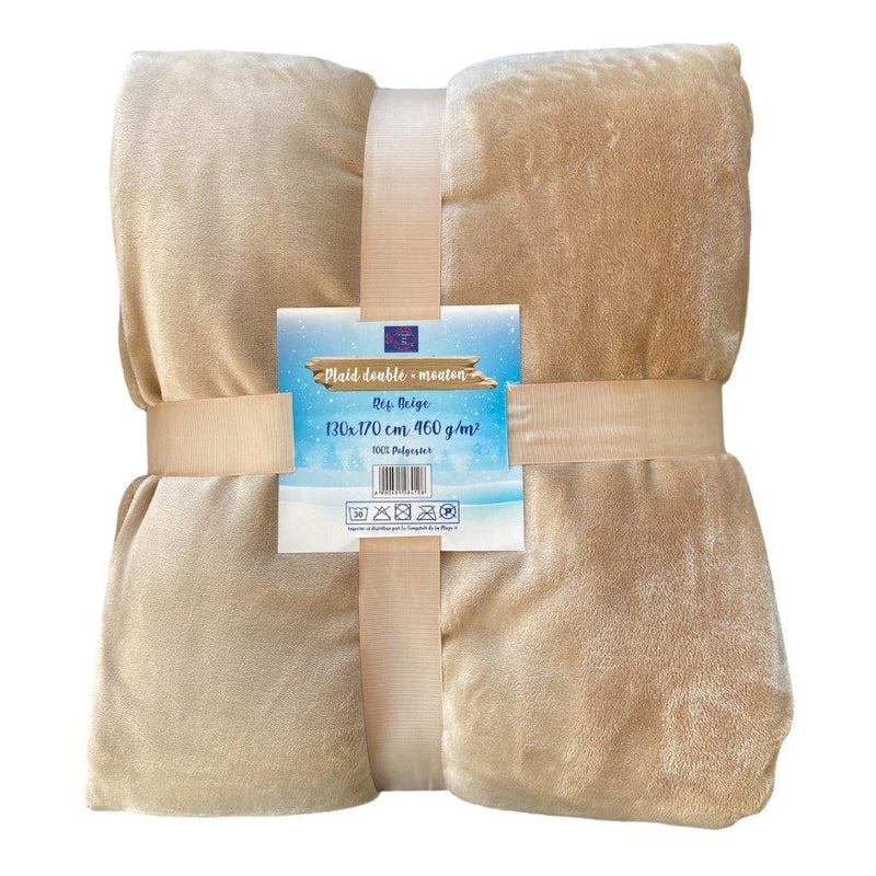 Plaid ultra doux doublé imitation Mouton beige clair - Le comptoir de la plage