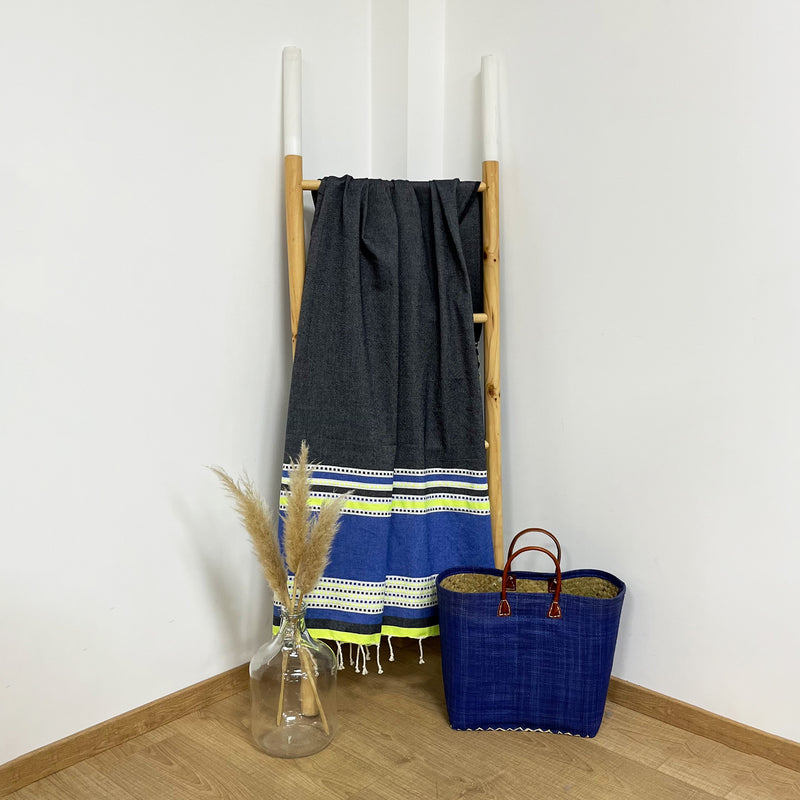 Drap de bain fouta coton plate traditionnelle Banado bleue - Le comptoir de la plage
