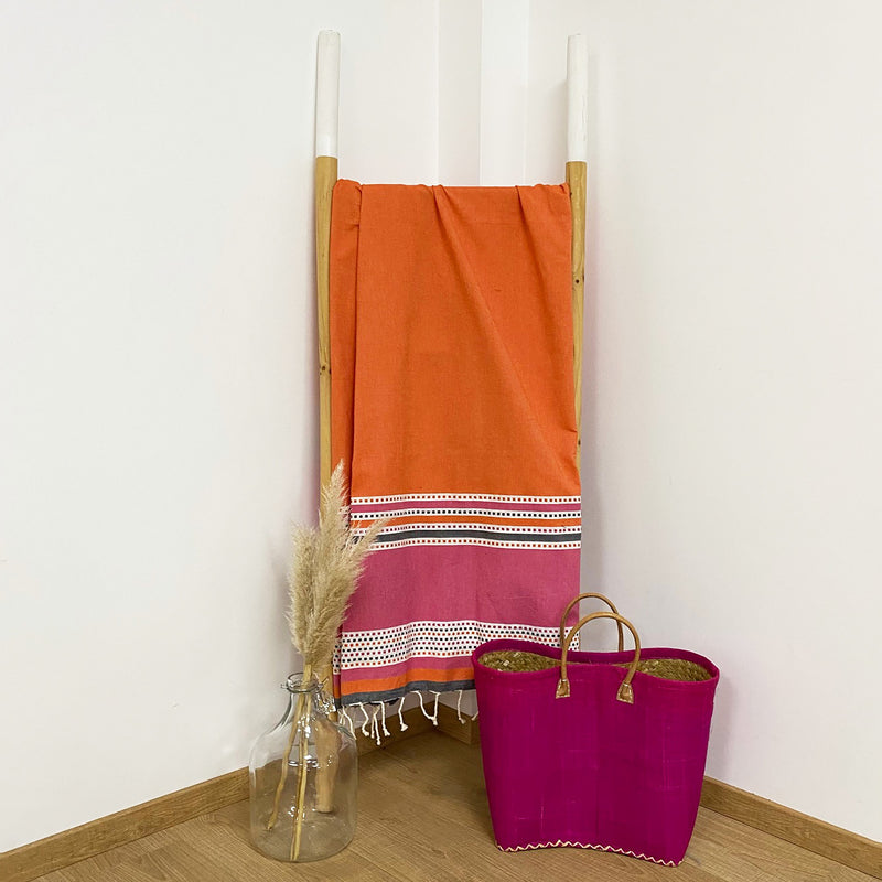 Drap de bain fouta coton plate traditionnelle Banado orange- Le comptoir de la plage