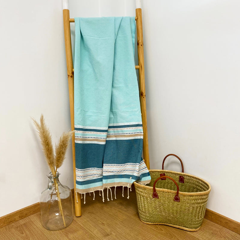 Drap de bain fouta coton plate traditionnelle Banado bleue - Le comptoir de la plage