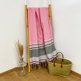 Drap de bain fouta coton plate traditionnelle Banado rose - Le comptoir de la plage