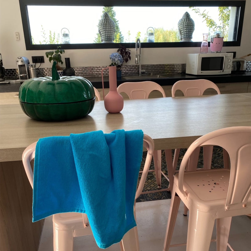 Essuie-mains cuisine uni turquoise 50 x 50 set de trois pièces