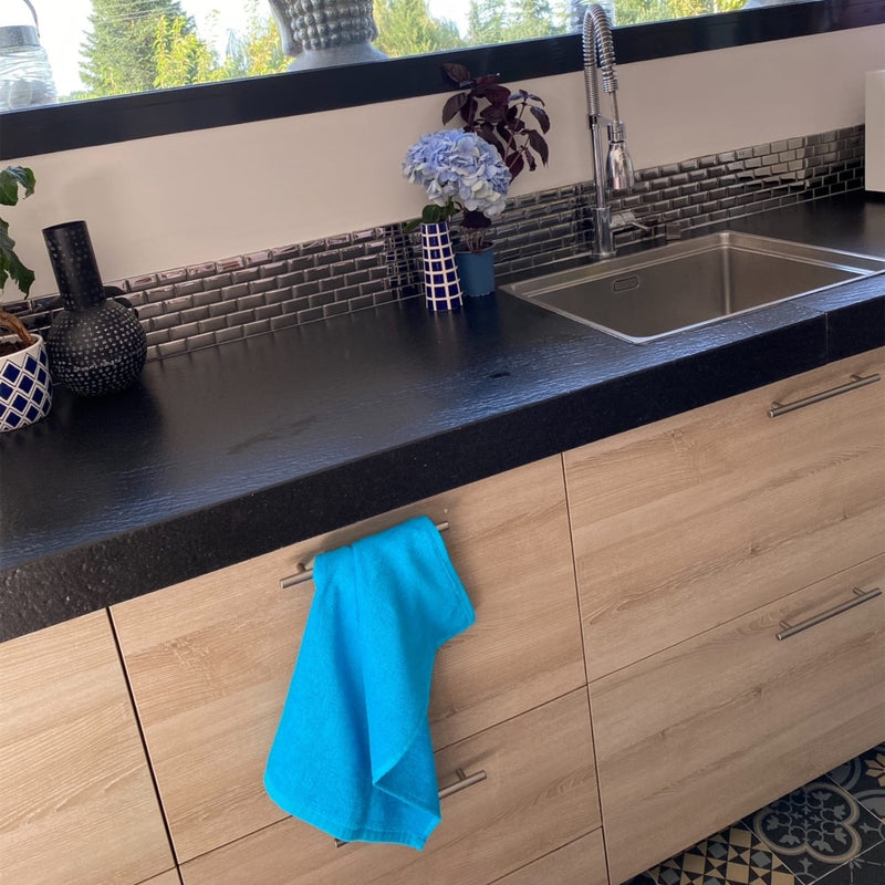 Essuie-mains cuisine uni turquoise 50 x 50 set de trois pièces