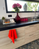 Essuie-mains cuisine uni rouge 50 x 50 set de trois pièces